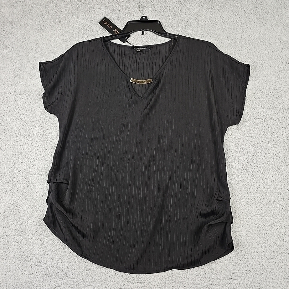LYNN RYAN WOMEN'S SHORT SLEEVES WITH ACCENTS TOP/BLOUSE BLACK SIZE XL - Picture 1 of 15